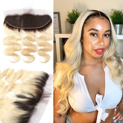 Sent Hair 1B 613 Blonde Frontal with Dark Roots Ombre Blonde Frontal Body Wave Brazilian Human Hair Frontal with Baby Hair Pre Plucked 13x4 Lace Frontal 12 inch