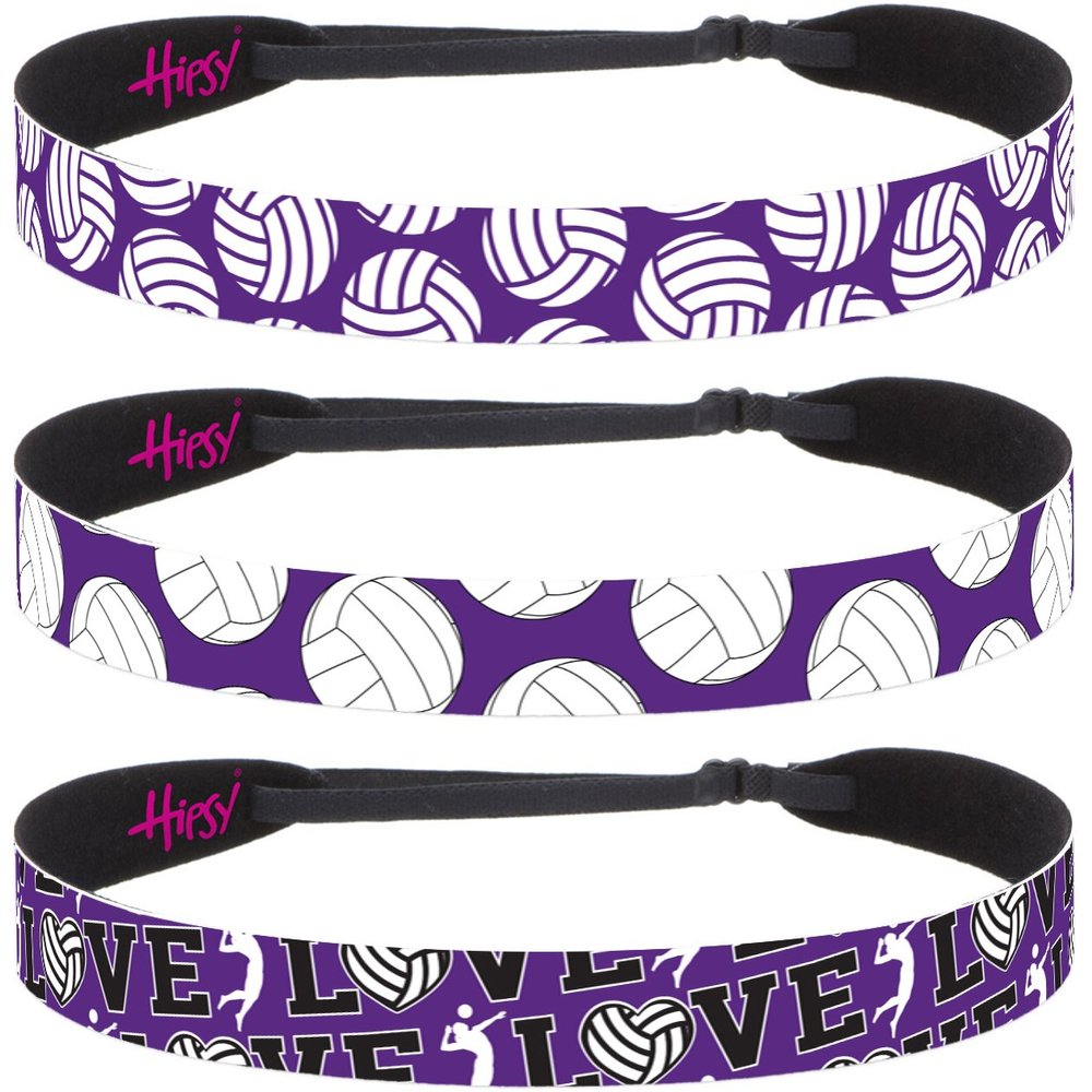 Hipsy Adjustable No Slip Volleyball Headbands for Women Gift Packs (Volleyball Mixed Purple 3pk)