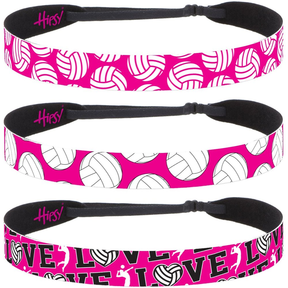 Hipsy Adjustable No Slip Volleyball Headbands for Women Gift Packs (Volleyball Mixed Hot Pink 3pk)