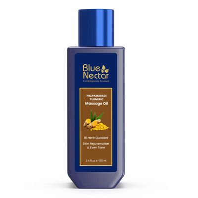 Blue Nectar Nalpamaradi Tailam Skin Radiance Oil with Turmeric | Plant Based Body Oil and Face Oil Infused with Turmeric, Amla and Manjistha (16 Herbs, 3.38 Fl Oz)