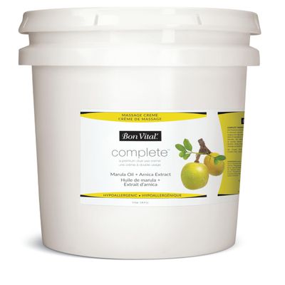 Bon Vital Complete Massage Creme, 5-Gallon, Unscented Non-Greasy Cream with Marula, Olive & Jojoba Oils, Hypoallergenic Moisturizer for Professional or Home Use, Premium Dual-Purpose, Massage Therapy