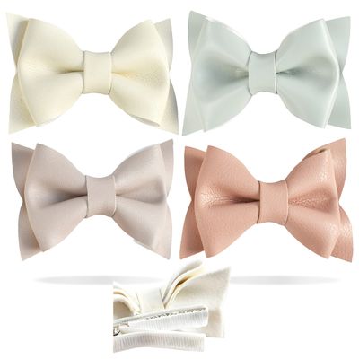 California Tot Non Slip Fully Lined Alligator Faux Leather Bow Hair Clips in Assorted Pack (Tea Party)