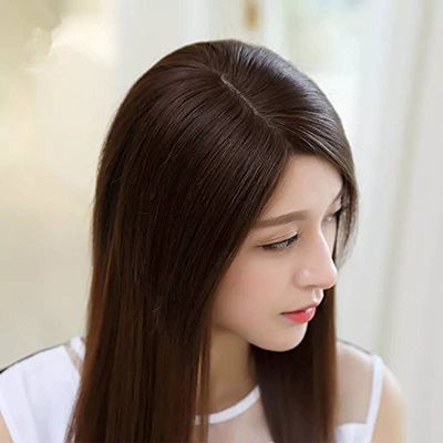 10"14cm hair topper hair piece clip in hair toppers Real human hair hairpiece Mono and PU for white and thin hair for Women Light brown(Free Part 10 inch)