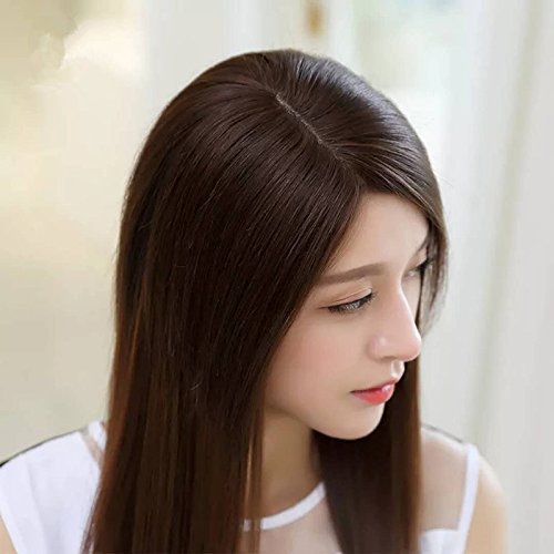 10"14cm hair topper hair piece clip in hair toppers Real human hair hairpiece Mono and PU for white and thin hair for Women Light brown(Free Part 10 inch)