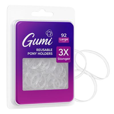 Gumi good Hair Elastics - Ouchless No Damage Elastic Hair Bands (Clear - Large)