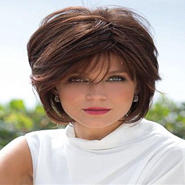 Reese Monofilament Part Color Chocolate Swirl - Women's Tousled Bob Synthetic Short Choppy Layers Side Fringe Bundle with Wig Comb, MaxWigs Hairloss Booklet