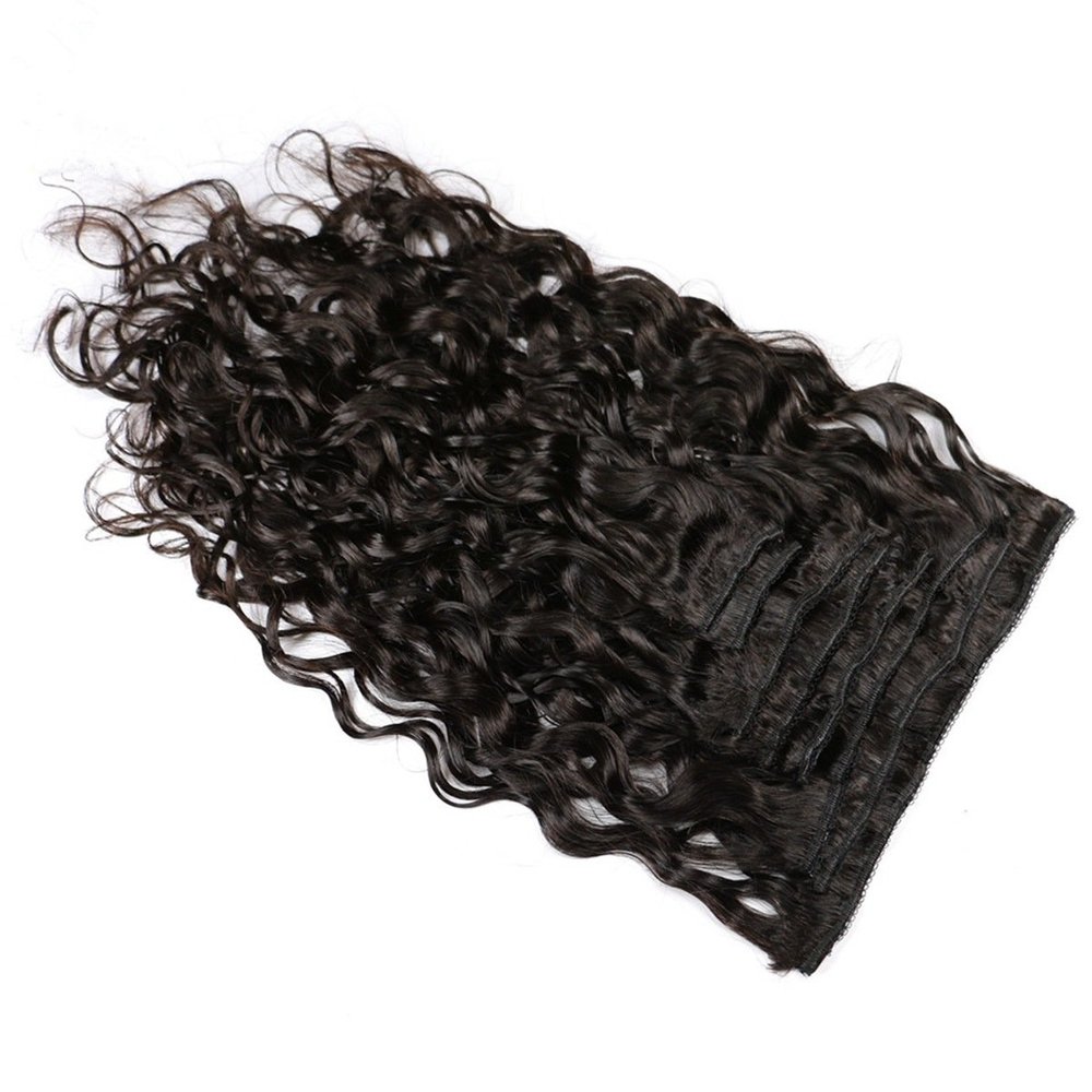 Choshim Hair Water Wave Clip in Human Hair Extensions Remy Virgin Brazilian Hair Clip In Hair Extensions Natural Color human hair clip in extensions(Water Wave,14inches)