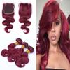 Cloud Hair Burgundy Human Hair 3Bundles With Lace Closure 4x4 Pure Color 99J Body Wave Hair Weft And Top Closure With Baby Hair (10 12 14+8 inch closure) view 1