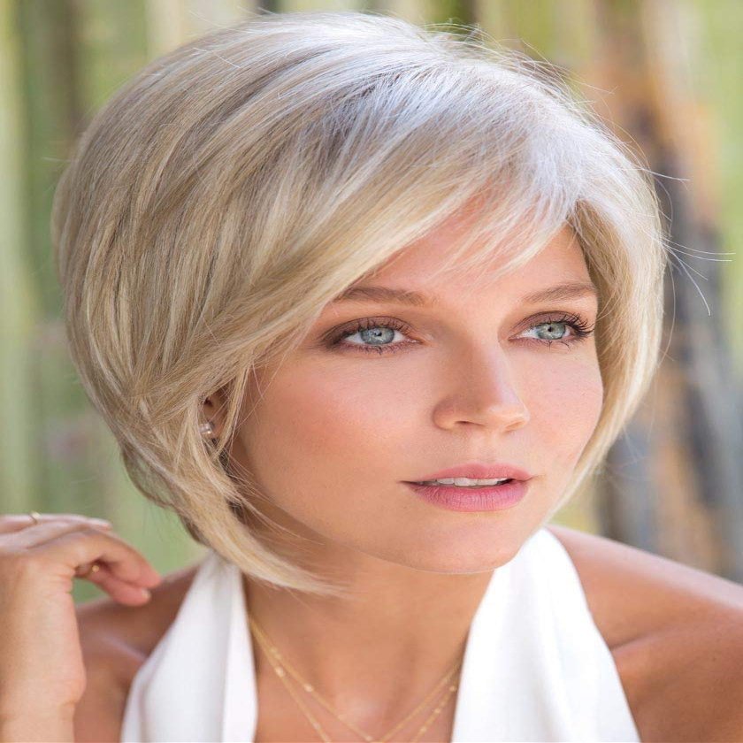 Reese Large Cap Color Coffee Latte Rooted - Women's Tousled Bob Synthetic Short Choppy Layers Side Fringe Open Weft Bundle with Wig Comb, MaxWigs Hairloss Booklet