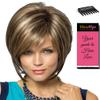 Reese Large Cap Color Coffee Latte Rooted - Women's Tousled Bob Synthetic Short Choppy Layers Side Fringe Open Weft Bundle with Wig Comb, MaxWigs Hairloss Booklet view 3