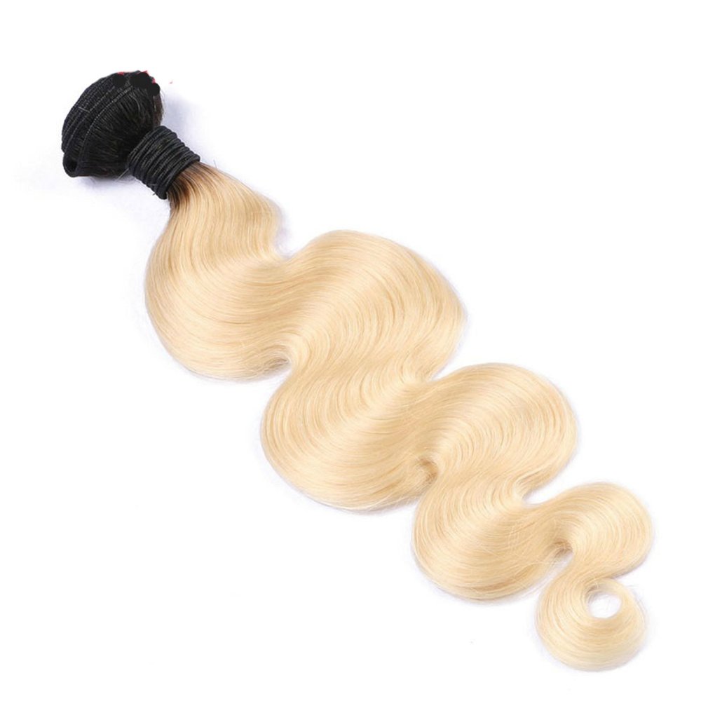 20" Natural Black to Platinum Blonde Ombre (613 Blonde Black Roots) Body Wave Hair Weft Bundle Virgin Remy Human Hair Thick to Ends