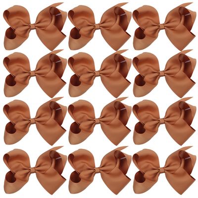 Large Boutique Hair Bows 6 Inch Cheerleading Cheerleader Cheer Bow Alligator Clips(Caramel)