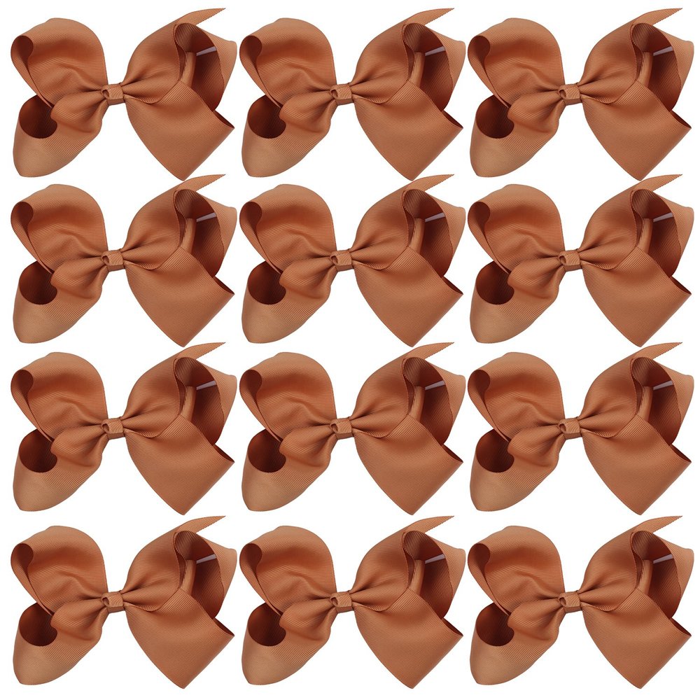 Large Boutique Hair Bows 6 Inch Cheerleading Cheerleader Cheer Bow Alligator Clips(Caramel)
