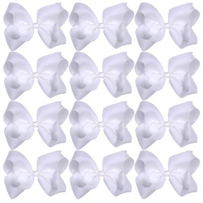 Large Boutique Hair Bows 6 Inch Cheerleading Cheerleader Cheer Bow Alligator Clips(White)