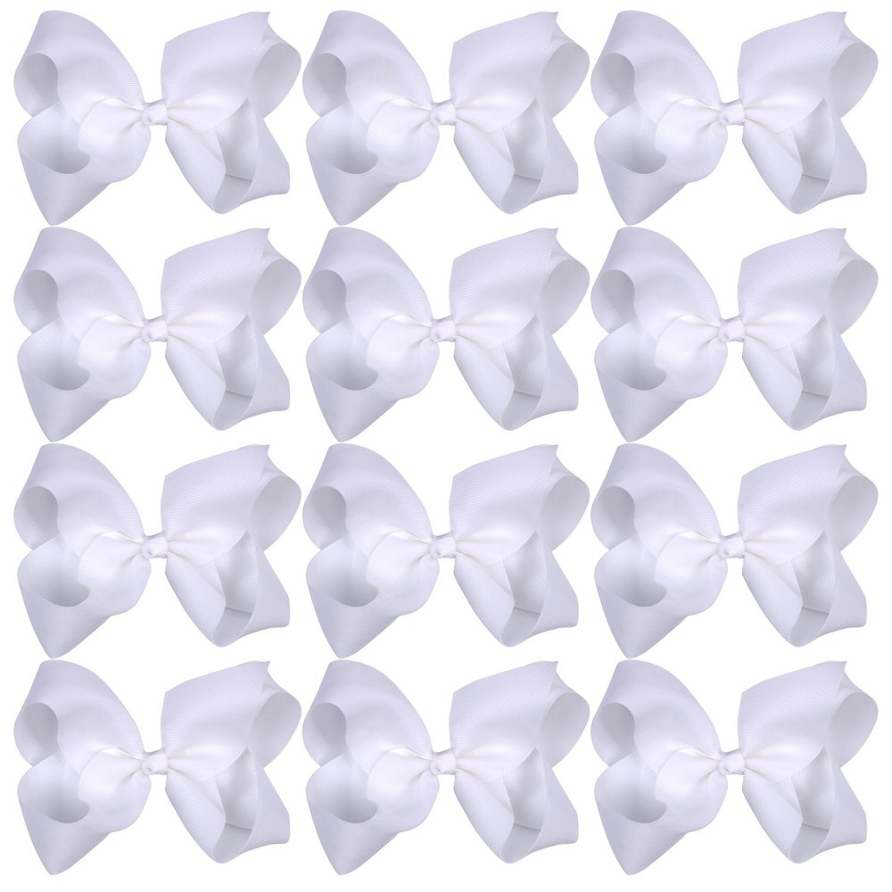 Large Boutique Hair Bows 6 Inch Cheerleading Cheerleader Cheer Bow Alligator Clips(White)
