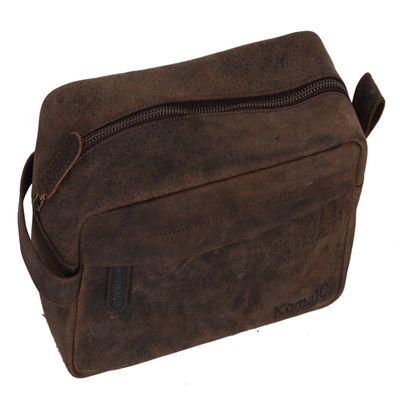 KomalC Genuine Buffalo Leather Unisex Toiletry Bag Travel Dopp Kit Vanity Bag Grooming Bag