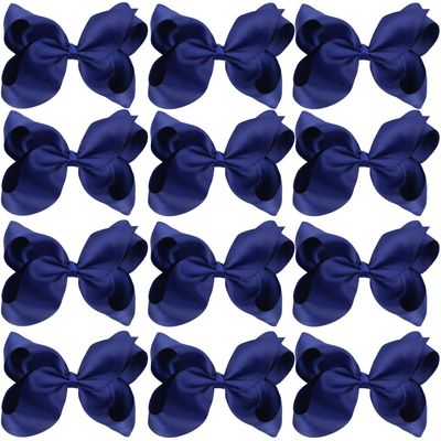 Large Boutique Hair Bows 6 Inch Cheerleading Cheerleader Cheer Bow Alligator Clips(Navy Blue)