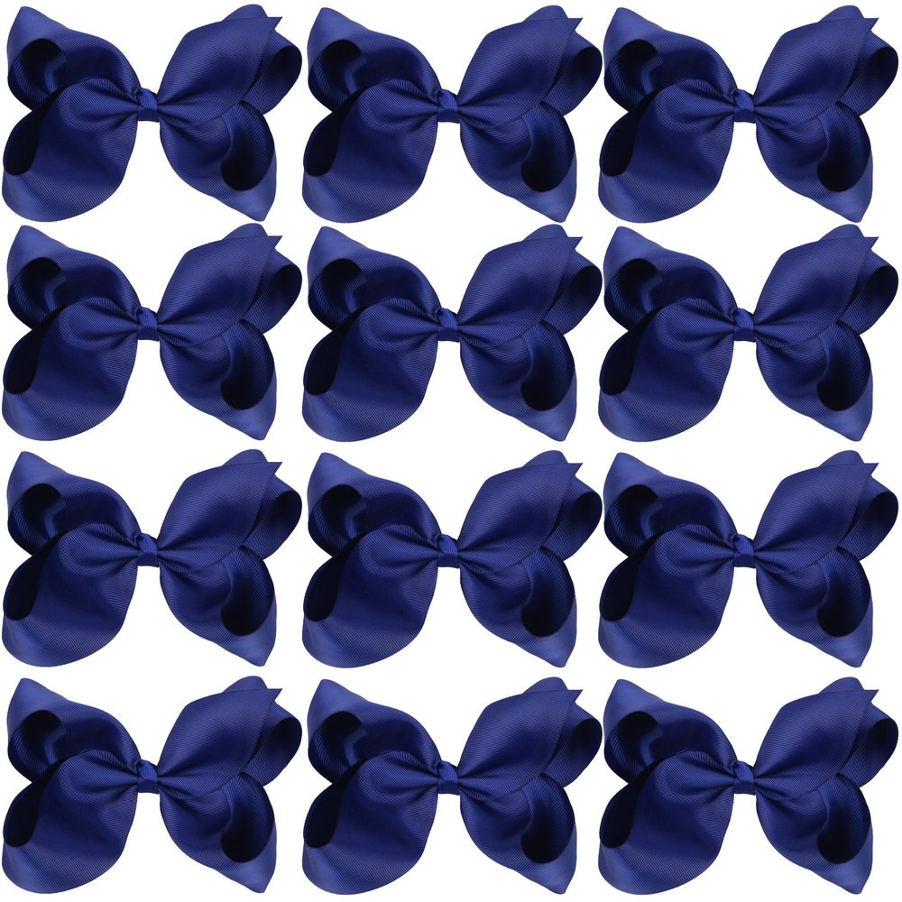 Large Boutique Hair Bows 6 Inch Cheerleading Cheerleader Cheer Bow Alligator Clips(Navy Blue)