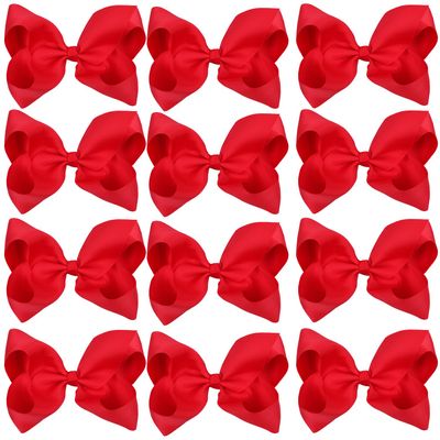 Large Boutique Hair Bows 6 Inch Cheerleading Cheerleader Cheer Bow Alligator Clips(Red)