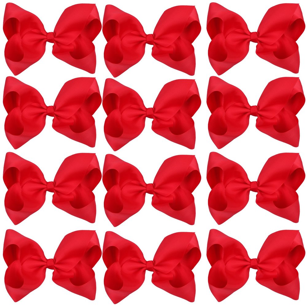 Large Boutique Hair Bows 6 Inch Cheerleading Cheerleader Cheer Bow Alligator Clips(Red)