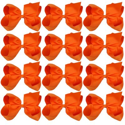 Large Boutique Hair Bows 6 Inch Cheerleading Cheerleader Cheer Bow Alligator Clips(Orange)