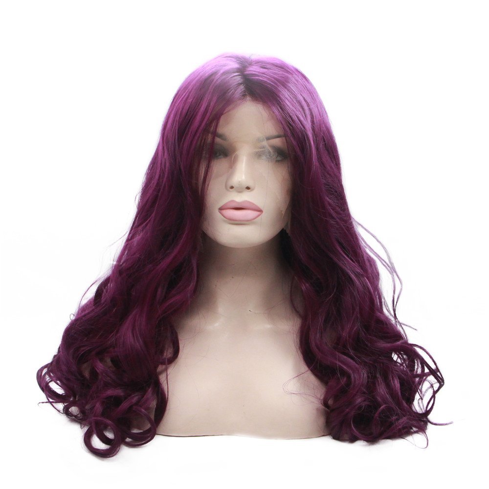 Wig Wavy Wig Curly Purple Synthetic Lace Front Wig
