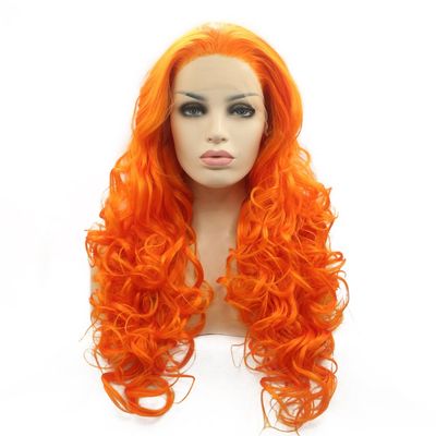 Wig Loose Wavy Curl Wig Orange Synthetic Lace Front Wig