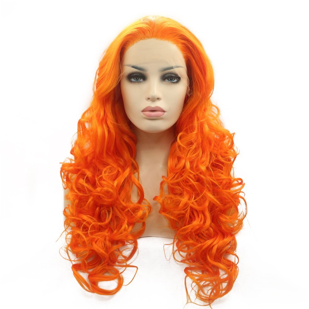 Wig Loose Wavy Curl Wig Orange Synthetic Lace Front Wig