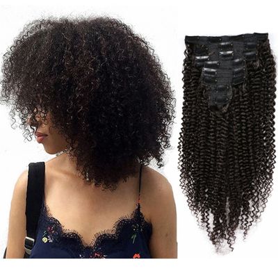 MEIEM Clip In Human Hair Extensions Brazilian Virgin African American 4B Kinky Curly Clip in Hair Extensions Natural Color Clip Ins For Black Women 8 Pcs 120g 14INCHES