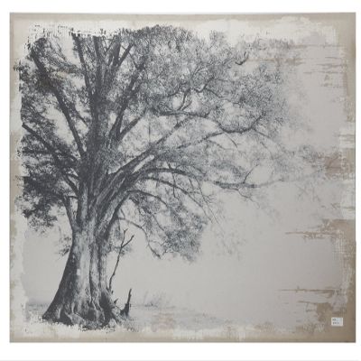 Benzara Wavy Tree Canvas Print, Black and Beige Home Accent
