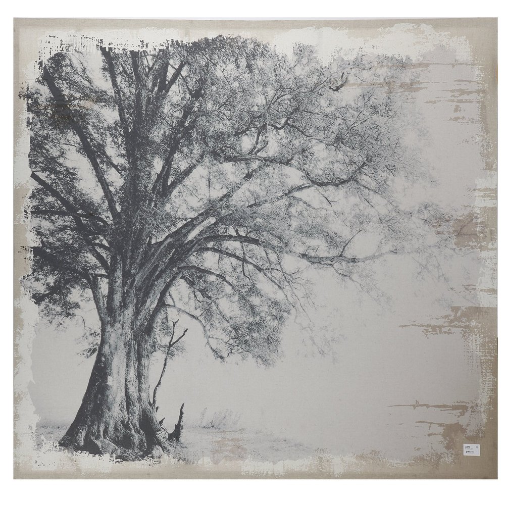 Benzara Wavy Tree Canvas Print, Black and Beige Home Accent