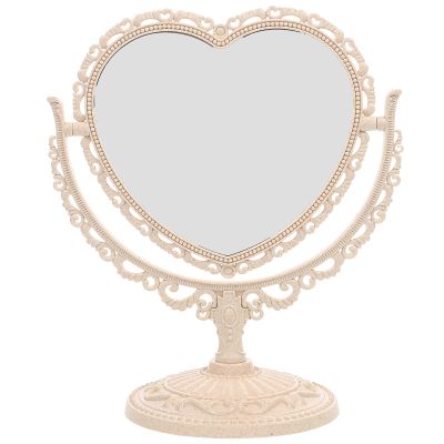 FRCOLOR Heart Shaped Mirror Vintage Makeup Cosmetic Mirror Double-Sided Rotatable Vanity for Bedroom Bathroom Tabletop Desk