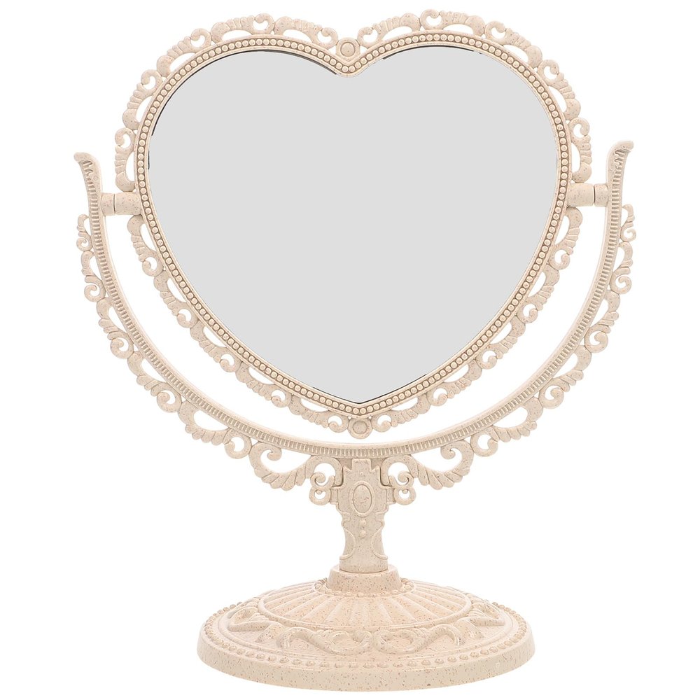 FRCOLOR Heart Shaped Mirror Vintage Makeup Cosmetic Mirror Double-Sided Rotatable Vanity for Bedroom Bathroom Tabletop Desk