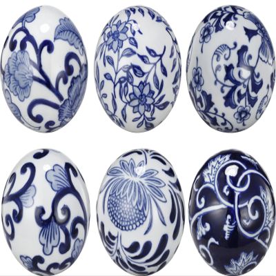 Benzara Flashy Ceramic Decorative Orbs, Blue and White, Set of 6 Home Accent