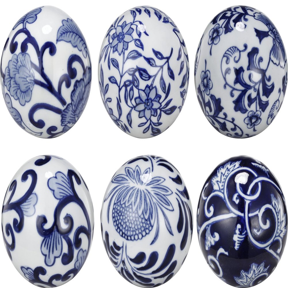 Benzara Flashy Ceramic Decorative Orbs, Blue and White, Set of 6 Home Accent