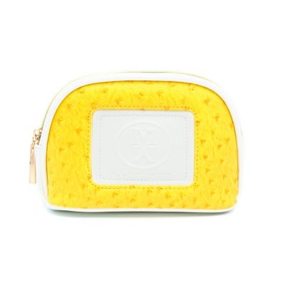 OMM Collection Ostrich Style Small Travel Makeup Case Multifunction Case with Gold Zipper Light Weight Toiletry Bag