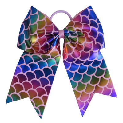 NEW "MERMAID FOIL Pink" Cheer Bow Pony Tail 7 Inch Hair Bows Cheerleading Dance Practice Football Games Competition Birthday Metallic Rainbow Sparkle Grosgrain Ribbon