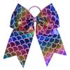 NEW "MERMAID FOIL Pink" Cheer Bow Pony Tail 7 Inch Hair Bows Cheerleading Dance Practice Football Games Competition Birthday Metallic Rainbow Sparkle Grosgrain Ribbon view 1