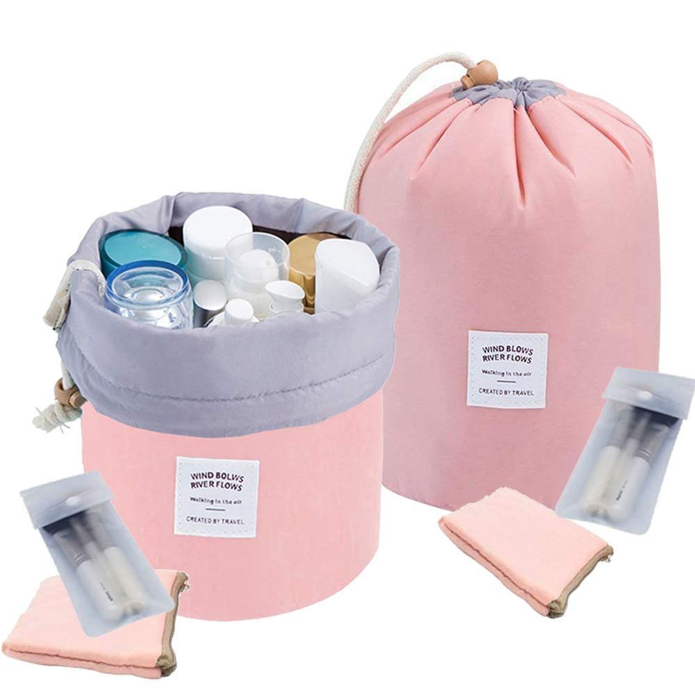 INVODA Travel Cosmetic Bags 2 Packs Waterproof Makeup Bags Multifunctional Bucket Toiletry Bag Barrel Cases Bathroom Storage Carry Cases Toiletry Bags Collapsible and Portable Cosmetic Cases