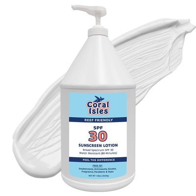 Coral Isles by Rocky Mountain Sunscreen | SPF 30 Lotion | Broad Spectrum UVA/UVB Protection | Hawaii Reef-Safe Act Compliant | Oxybenzone & Octinoxate Free | Water Resistant 80 Min. | 128 Fl Oz