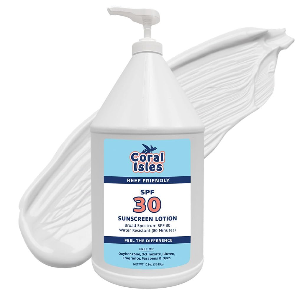 Coral Isles by Rocky Mountain Sunscreen | SPF 30 Lotion | Broad Spectrum UVA/UVB Protection | Hawaii Reef-Safe Act Compliant | Oxybenzone & Octinoxate Free | Water Resistant 80 Min. | 128 Fl Oz