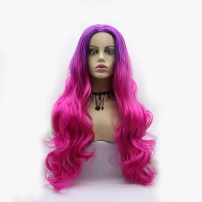 Wave Wig Loose Wavy Curly Purple Pink Ombre Synthetic Lace Front Wig