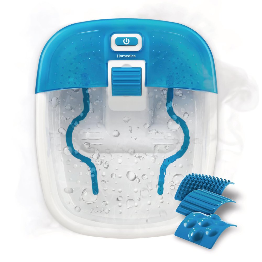 HoMedics Bubble Bliss Deluxe Foot Spa with Heat Massaging Arch, 3 Acupressure Attachments, Splash Guard, Raised Nodes Creates Bubbles, Improves Circulation, Soothe Tired Muscles