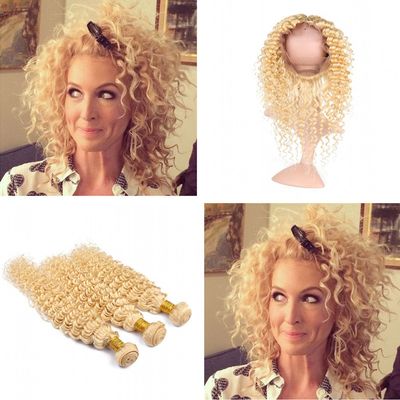 Cloud Hair Blonde Color Pre Plucked 360 Frontal With Deep Wave Hair Extension Brazilian Virgin Hair Deep Curly Blonde 613 Human Hair 3Bundles With 360 Frontal (10 12 14+8 inch 360 frontal)
