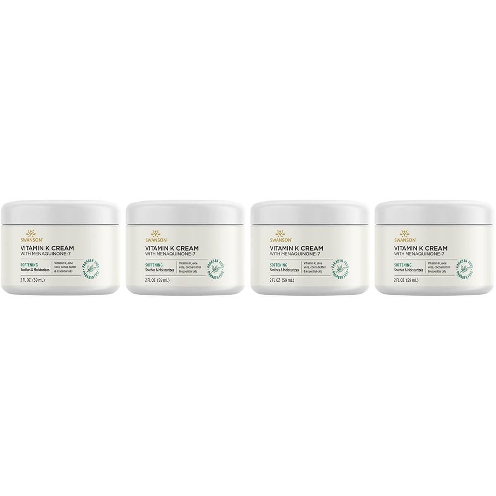 Swanson Vitamin K Cream with Menaquinone-7 - Eye Cream to Help Minimize the Appearance of Dark Circles Under the Eyes - Topical Cream to Help Nourish and Brighten the Skin - (2 Fl Oz) (4 Pack)