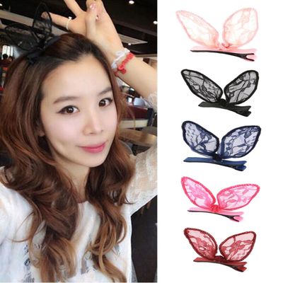 Numblartd 5 Pcs Cute Bunny Ears Lace Bow Hair Clip - Fashion Head Clip Hair Accessories for Women Lady (Color Random)