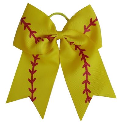 NEW "SOFTBALL Glitter" Cheer Bow Pony Tail 7 Inch Girls Hair Cheerleading Baseball Game Team Yellow Sports Grosgrain Ribbon