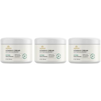 Swanson Vitamin K Cream with Menaquinone-7 - Eye Cream to Help Minimize the Appearance of Dark Circles Under the Eyes - Topical Cream to Help Nourish and Brighten the Skin - (2 Fl Oz) (3 Pack)
