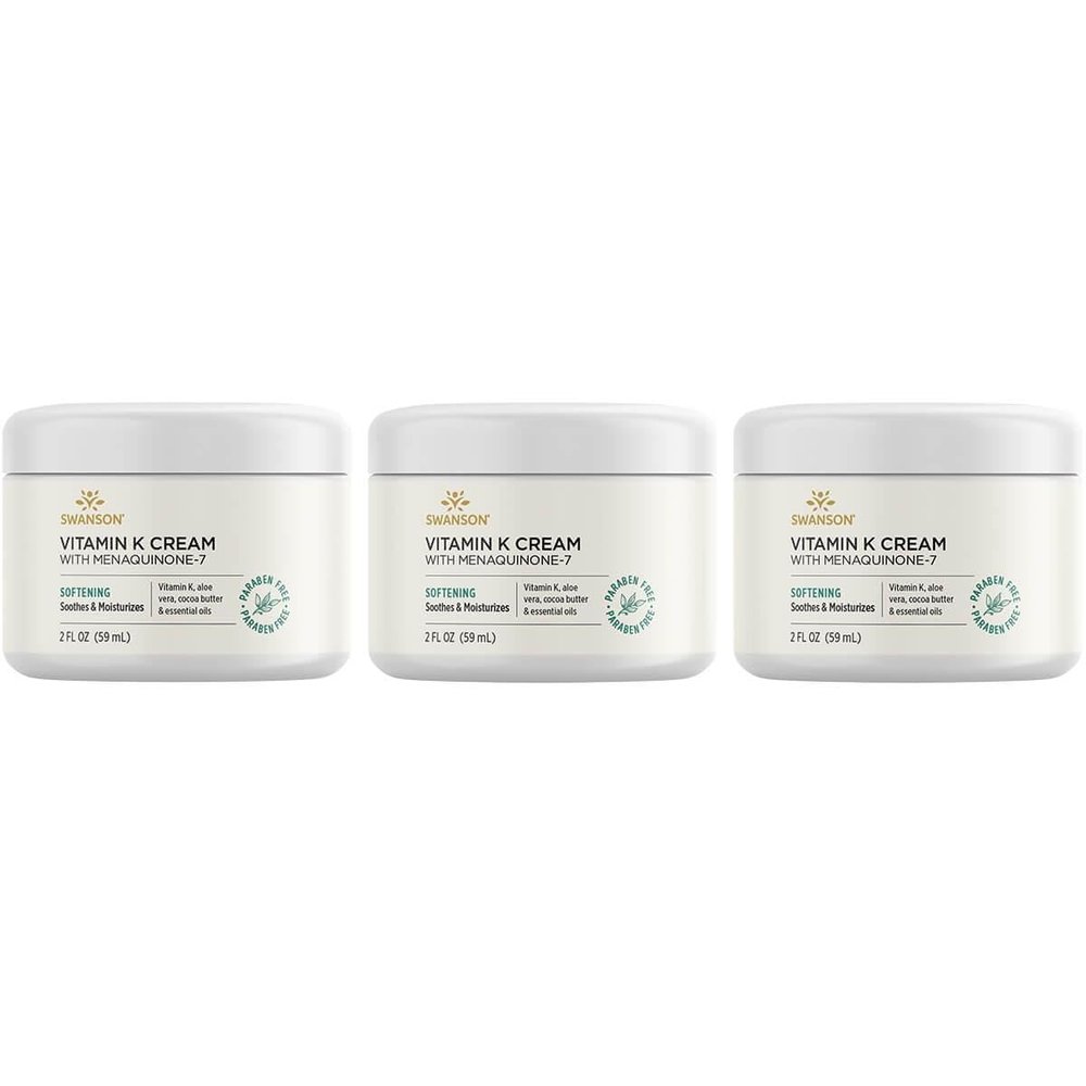 Swanson Vitamin K Cream with Menaquinone-7 - Eye Cream to Help Minimize the Appearance of Dark Circles Under the Eyes - Topical Cream to Help Nourish and Brighten the Skin - (2 Fl Oz) (3 Pack)
