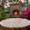 Long Hair Mongolian Faux Fur Sheepskin Area Accent Rug - Sandy Beige Color - Round Toss Rug - Fur Accents Original Designer Rugs (60'' Diameter) view 1
